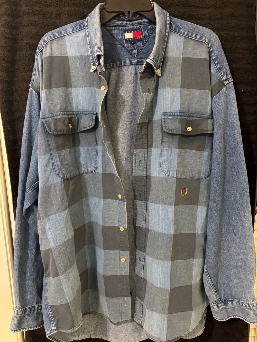 Vintage 1990 Tommy Hilfiger Blue Plaid Denim Shirt-shacket